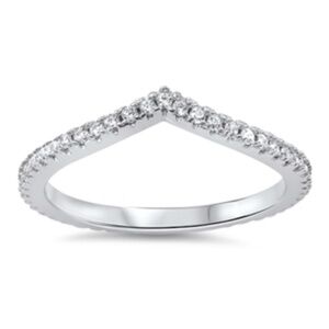 Sterling Silver & Clear CZ Pave Chevron Ring